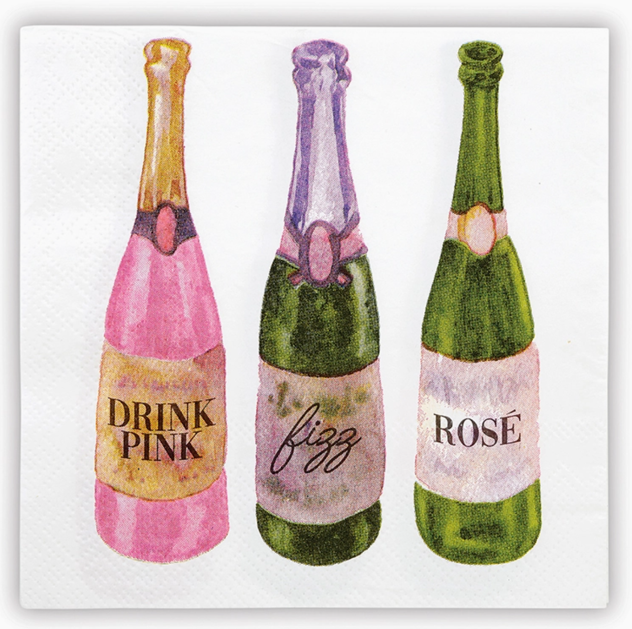 Drink Pink, Fizz, Rosé – Champagne Bottle Cocktail Napkins
